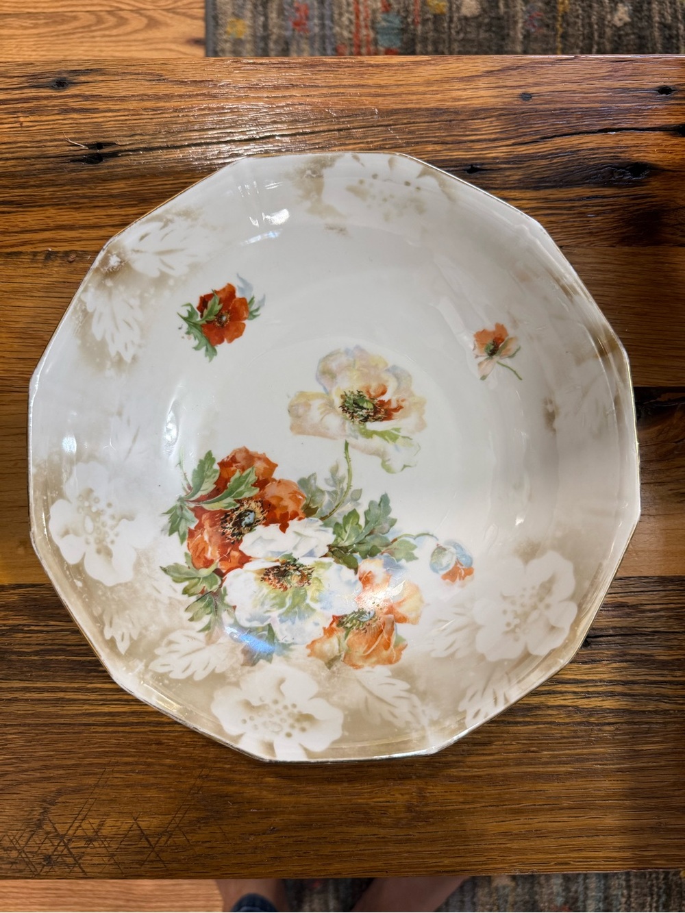 Antique German Porcelain Serving Bowl Orange Flower Gold Trim